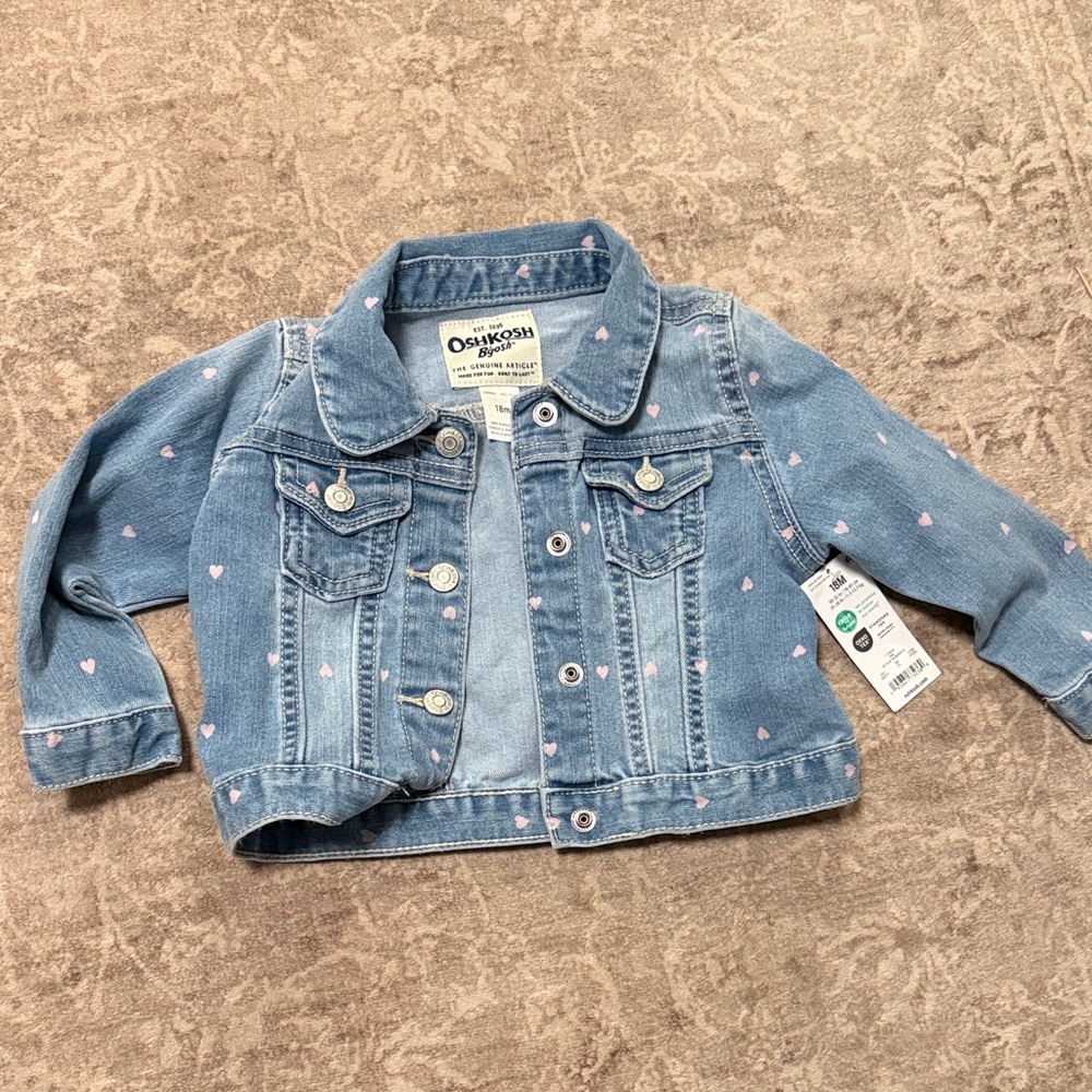 OshKosh B'gosh Light Blue Jean Jacket with Pink Hearts